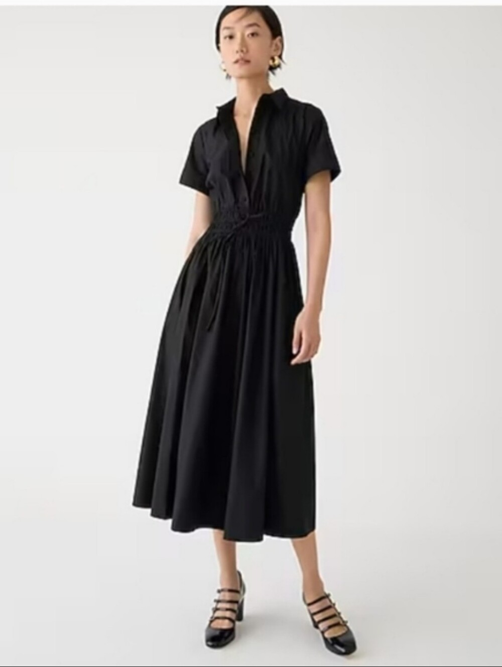 J. Crew Petite Elena Midi Shirt Dress BY832 Size 0 Petite  Black